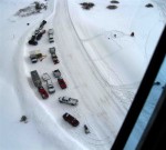 Flying over staging area