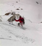 Reed checks his speed before a the lower couloirs